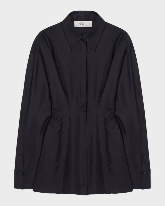 Waisted Long-Sleeve Silk Top